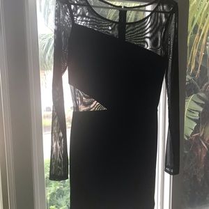 Guess Black Bodycon Dress L/S with Sheer Panels S